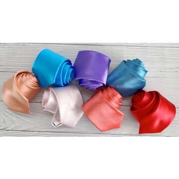KissTies Mens True Red Satin Necktie for Weddings