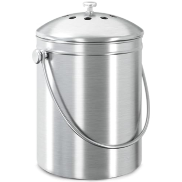 Eco-Friendly Utopia Kitchen Compost Bin - 1.3 Gallon Stainless Steel with Charcoal Filter
