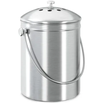 Eco-Friendly Utopia Kitchen Compost Bin - 1.3 Gallon Stainless Steel with Charcoal Filter