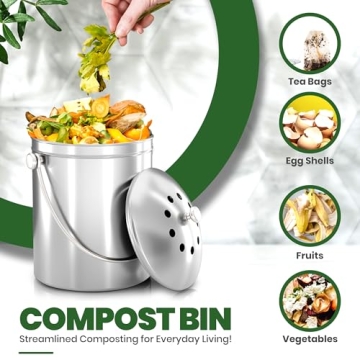 Stainless Steel Kitchen Compost Bin with Charcoal Filter