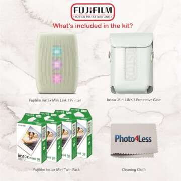 Fujifilm Instax Mini Link 3 Printer Bundle Instax Mini Film (40 Sheets), Instax Mini Link 3 Protecti...