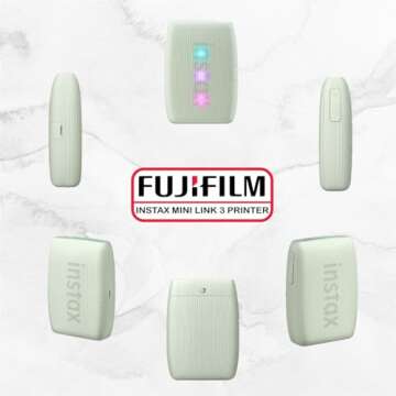Fujifilm Instax Mini Link 3 Printer Bundle Instax Mini Film (40 Sheets), Instax Mini Link 3 Protective Case (Sage Green)