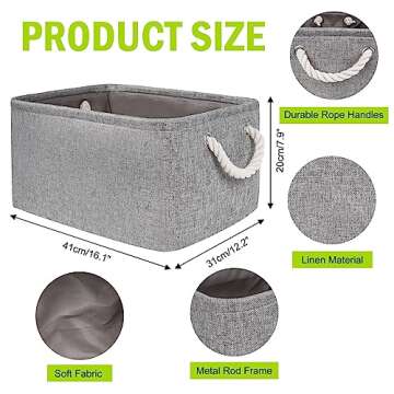YeaBerr Large Fabric Storage Bins basket with Rope Handles for Clothes Baby Toys Organizing Home Off...