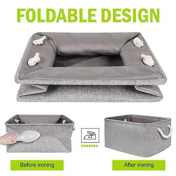 YeaBerr Large Fabric Storage Bins basket with Rope Handles for Clothes Baby Toys Organizing Home Office Closet Laundry Nursery Shelves, Foldable Baskets for Gifts Empty (Grey, 16.1x12.2x7.9 inch)