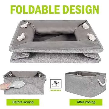 YeaBerr Large Fabric Storage Bins basket with Rope Handles for Clothes Baby Toys Organizing Home Office Closet Laundry Nursery Shelves, Foldable Baskets for Gifts Empty (Grey, 16.1x12.2x7.9 inch)