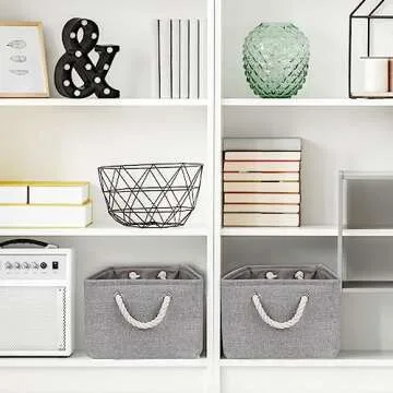 YeaBerr Large Fabric Storage Bins basket with Rope Handles for Clothes Baby Toys Organizing Home Office Closet Laundry Nursery Shelves, Foldable Baskets for Gifts Empty (Grey, 16.1x12.2x7.9 inch)