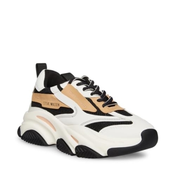 Steve Madden Women's Possession Sneaker Black Tan Comfortable Dad Shoes