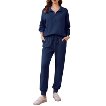 PINSPARK 2 Piece Sets for Women 2024 Long Sleeve Lounge Sets Tracksuit Half Zip Sweatsuits Jogger Se...