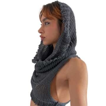 Caviotess Women Knitted Hoodie Sweater Vest Sexy Sleeveless Hollow Out Hooded Crop Top Streetwear Rave Oufit Gray