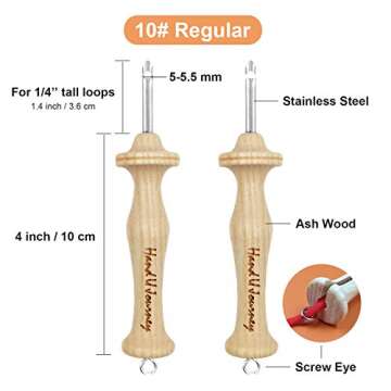 Hand U Journey 8# Fine & 10# Regular Size Beech Wood Handle Punch Needle Rug Hooking Tool Sets-with Oxford Open-Side Design