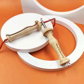 Hand U Journey 8# Fine & 10# Regular Size Beech Wood Handle Punch Needle Rug Hooking Tool Sets-with Oxford Open-Side Design
