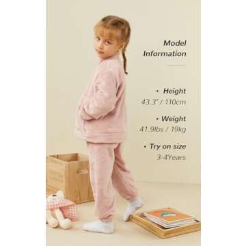 kiddook Girls' Flannel Clothes Set, Zipper Top and Pants Winter Warm Soft Fuzzy Homewear(Pink,10-12Y...