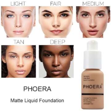 2 Pack PHOERA Foundation,Full Coverage Foundation, Concealer Foundation Full Coverage Flawless New 30ml PHOERA 24HR Matte Oil Control Concealer。(103 Warm peach）