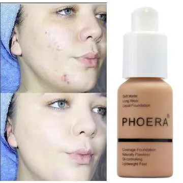 2 Pack PHOERA Foundation,Full Coverage Foundation, Concealer Foundation Full Coverage Flawless New 30ml PHOERA 24HR Matte Oil Control Concealer。(103 Warm peach）