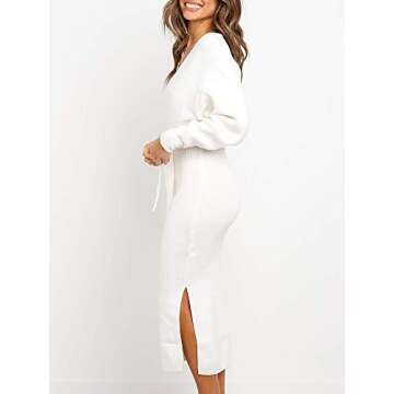 Chang Yun Women's Long Maxi Sweater Dresses Sexy Wrap Batwing V Neck Slit Open Back Holiday Bodycon Dress with Belt