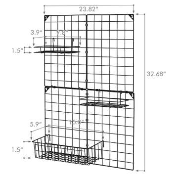 NEX Wall Grid Panel for Photo Display, Wall Storage Organizer with 3 Hanging Baskets, Metal Wire Grid DIY Office Decor for Ins Art Memo Board Display, 32.6'' x 23.8''