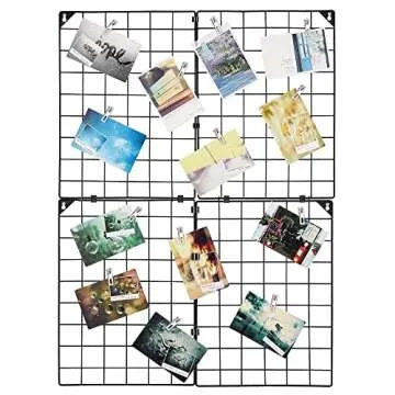 NEX Wall Grid Panel for Photo Display, Wall Storage Organizer with 3 Hanging Baskets, Metal Wire Grid DIY Office Decor for Ins Art Memo Board Display, 32.6'' x 23.8''