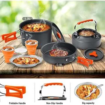 Camping Cooking Set Camping Cookware Outdoor Aluminum Mess Kit with Frying Pan, Pot with Lid, 1.2L K...