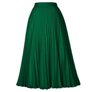 GRACE KARIN Women's Chiffon Skirts A-line Pleated Swing Midi Skirt Dark Green M
