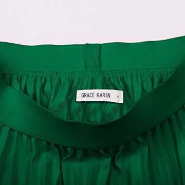 GRACE KARIN Women's Chiffon Skirts A-line Pleated Swing Midi Skirt Dark Green M