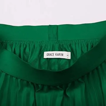 GRACE KARIN Women's Chiffon Skirts A-line Pleated Swing Midi Skirt Dark Green M