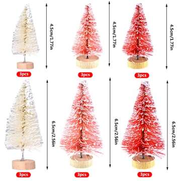 Yookat 51Pcs Mini Pine Trees Artificial Mini Trees with Wood Base Sisal Trees Bottle Brush Trees Assorted Color and Deer Boxes Winter Snow for Christmas Decoration (Multicolor-02)