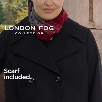 LONDON FOG Women's Plus-Size Double Breasted Peacoat with Scarf, Black, 1X