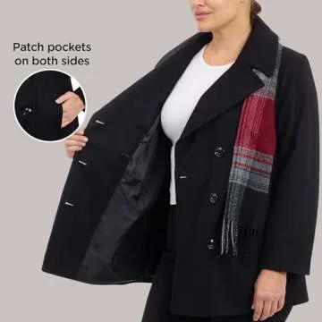 LONDON FOG Women's Plus-Size Double Breasted Peacoat with Scarf, Black, 1X