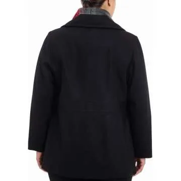 LONDON FOG Women's Plus-Size Double Breasted Peacoat with Scarf, Black, 1X