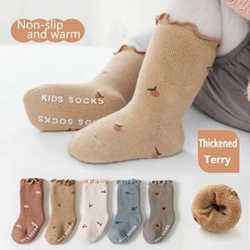 GuaziV Toddler Baby Socks Ankle Crew Cotton Newborn Socks, Anti Slip Warm Thick Cotton Unisex Frilly...