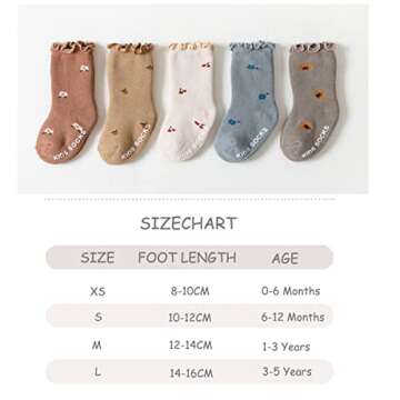 GuaziV Toddler Baby Socks Ankle Crew Cotton Newborn Socks, Anti Slip Warm Thick Cotton Unisex Frilly Ruffle Socks 5 Pairs (5 colors, 3-6 Year)