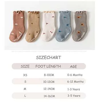 GuaziV Toddler Baby Socks Ankle Crew Cotton Newborn Socks, Anti Slip Warm Thick Cotton Unisex Frilly Ruffle Socks 5 Pairs (5 colors, 3-6 Year)