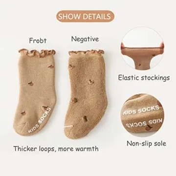 GuaziV Toddler Baby Socks Ankle Crew Cotton Newborn Socks, Anti Slip Warm Thick Cotton Unisex Frilly Ruffle Socks 5 Pairs (5 colors, 3-6 Year)