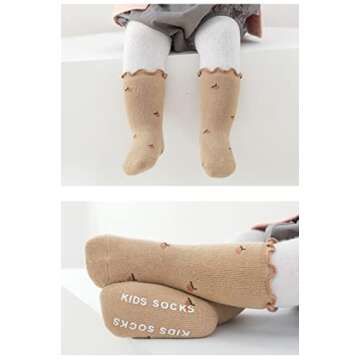 GuaziV Toddler Baby Socks Ankle Crew Cotton Newborn Socks, Anti Slip Warm Thick Cotton Unisex Frilly Ruffle Socks 5 Pairs (5 colors, 3-6 Year)