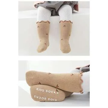 GuaziV Toddler Baby Socks Ankle Crew Cotton Newborn Socks, Anti Slip Warm Thick Cotton Unisex Frilly Ruffle Socks 5 Pairs (5 colors, 3-6 Year)