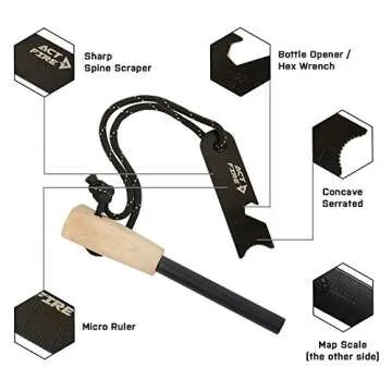 Fire Starter and Steel Ferro Rods Magnesium Fire Starter Sticks Kit Survival Tool Emergency Fire Starter, 3/8" & 1/2" Thick with Wood Handle 5 Cotton Balls Jute Twine for Hiking Camping Survival