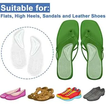 Dr.Foot Arch Support Shoe Inserts for Plantar Fasciitis Relief, Self-Adhesive Arch Pads Heel Cushion for Flats, Heel Pain, Gel Arch Insoles for Men and Women 2 Pairs (Large, Transparent)
