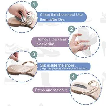 Dr.Foot Arch Support Shoe Inserts for Plantar Fasciitis Relief, Self-Adhesive Arch Pads Heel Cushion for Flats, Heel Pain, Gel Arch Insoles for Men and Women 2 Pairs (Large, Transparent)