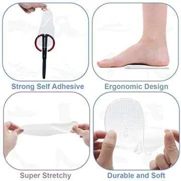 Dr.Foot Arch Support Shoe Inserts for Plantar Fasciitis Relief, Self-Adhesive Arch Pads Heel Cushion for Flats, Heel Pain, Gel Arch Insoles for Men and Women 2 Pairs (Large, Transparent)