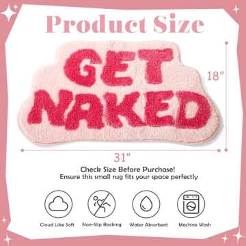 DyeFury Irregular Shaped Get Naked Bath Mat Pink - Fun Bath mat, Small Preppy Bathroom Decor, Funny ...