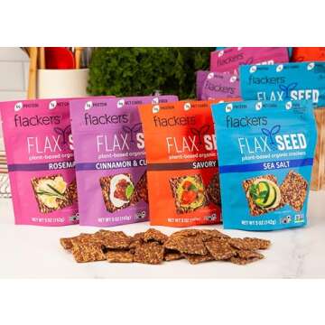 Flackers Organic Flax Seed Crackers Variety Pack, Sea Salt, Rosemary, Savory and Cinnamon, Gluten Fr...