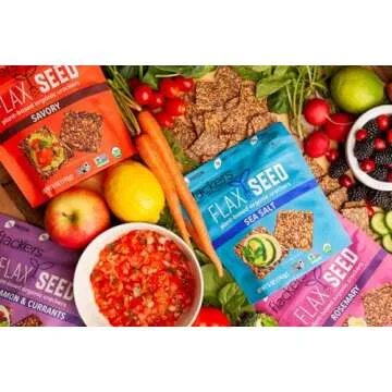 Flackers Organic Flax Seed Crackers Variety Pack, Sea Salt, Rosemary, Savory and Cinnamon, Gluten Free, Non-GMO, Vegan, Low Carb snacking, Pack of 4