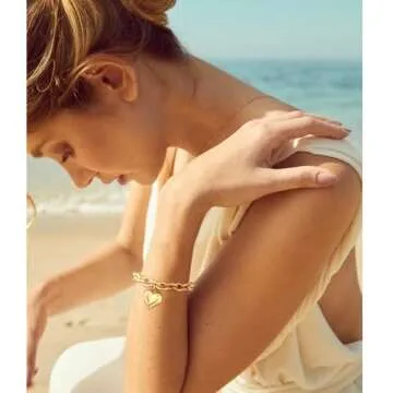 FAUTHENTICUTE Worn Gold Heart Bracelets For Women Chunky Gold Link Bracelets With A Heart Charm Mothers Day Love Bracelet present