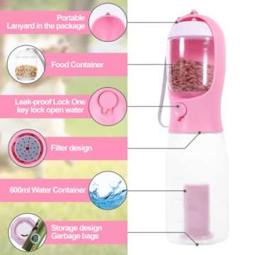 gkqlczyy 3-in-1 Portable Dog Water Bottle Dispenser,Crate with Food Container, Replaceable Waste Bag...