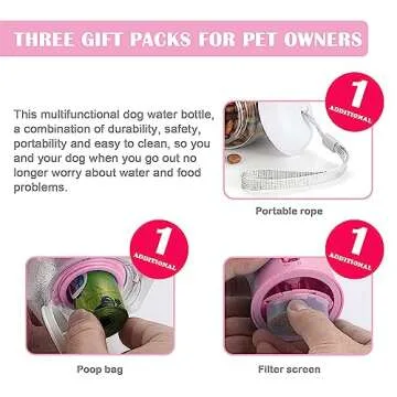 gkqlczyy 3-in-1 Portable Dog Water Bottle Dispenser,Crate with Food Container, Replaceable Waste Bags,Dog Stuff Accessories Items, Puppy Essentials Necessities,for Walking&Hiking (20oz-Pink)