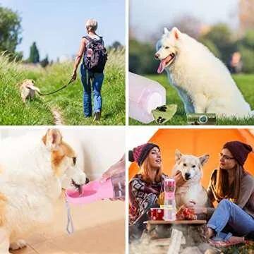 gkqlczyy 3-in-1 Portable Dog Water Bottle Dispenser,Crate with Food Container, Replaceable Waste Bags,Dog Stuff Accessories Items, Puppy Essentials Necessities,for Walking&Hiking (20oz-Pink)