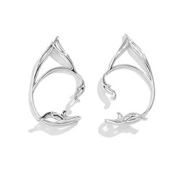 Asphinien Gothic Elves Ear Cuffs 2pcs Non-Pierced Cat Ear Wrap Hollow Cartilage Climber Earrings Pun...