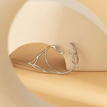 Asphinien Gothic Elves Ear Cuffs 2pcs Non-Pierced Cat Ear Wrap Hollow Cartilage Climber Earrings Punk Hip Hop Clip on Statement Earrings Gift for Women (Silver)