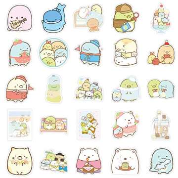 Kawaii Sumikko Sticker 50 Pcs Waterproof, Removable,Lovely,Beautiful,Stylish Teen Stickers, Suitable for Boys and Girls in Water Bottles, laptops, Phones,Guitar, Suitcase Durable Vinyl