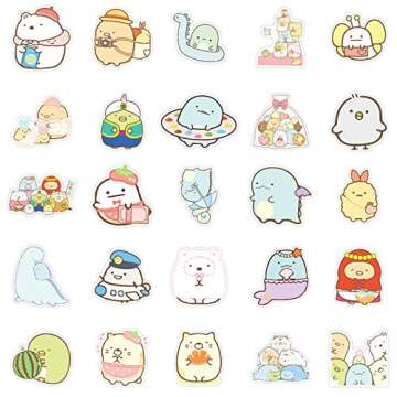 Kawaii Sumikko Sticker 50 Pcs Waterproof, Removable,Lovely,Beautiful,Stylish Teen Stickers, Suitable for Boys and Girls in Water Bottles, laptops, Phones,Guitar, Suitcase Durable Vinyl